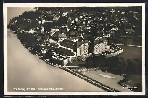 AK Schärding am Inn, Kaltwasserheilanstalt und Ort, Fliegeraufnahme