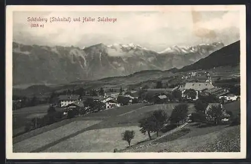 AK Schönberg /Stubaital, Ortsansicht mit Haller Salzberge