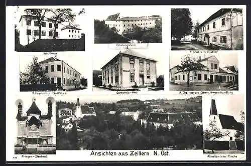 AK Zeillern, Altertümliche Kirche, K. Gayrhofers Gasthaus, Gemeinde-Amt