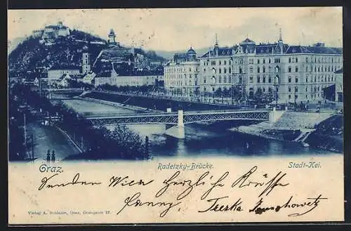 AK Graz, Radetzky-Brücke und Stadt-Kei aus der Vogelschau