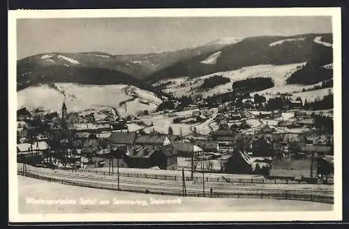 AK Spital am Semmering, Gesamtansicht mit Bahnschienen im Winter