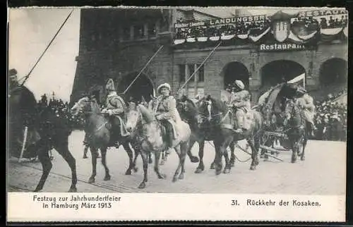 AK Hamburg, Festzug zur Jahrhundertfeier März 1913, 31. Rückkehr der Kosaken