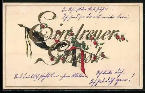 Präge-AK Reichsfahne, Ein treuer Gruss
