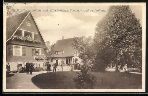 AK Stuttgart, Bauausstellung 1908, Arbeiterwohnhaus & schwäbisches Ferienhaus