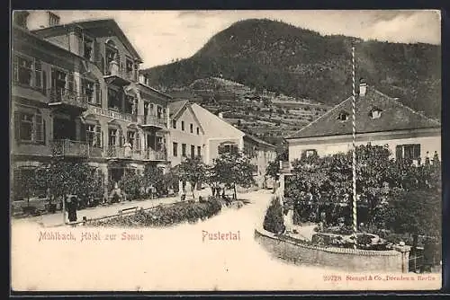 AK Mühlbach /Pustertal, Hotel zur Sonne mit Anlagen u. Bergpanorama