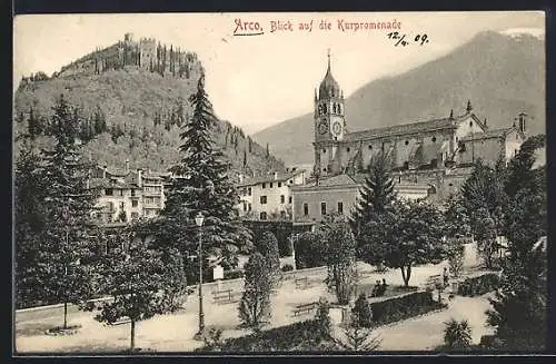 AK Arco, Blick auf Curpromenade und Kirche