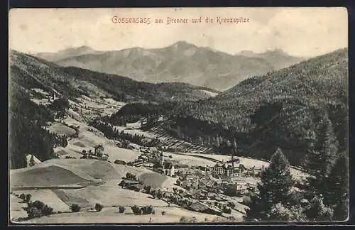 AK Gossensass, Ortsansicht mit Kreuzspitze