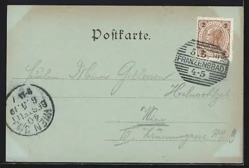 Mondschein-AK Franzensbad, Stadtteich mit Ruderpartie