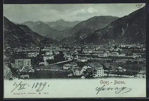 AK Gries-Bozen, Ortsansicht gegen das Gebirge