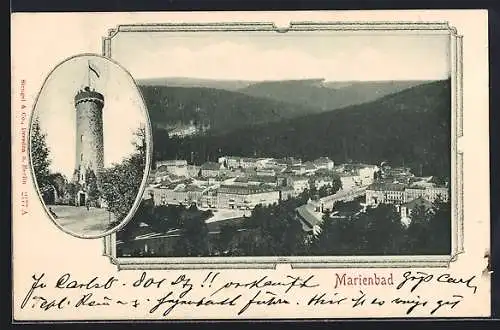 AK Marienbad, Panorama, Turm