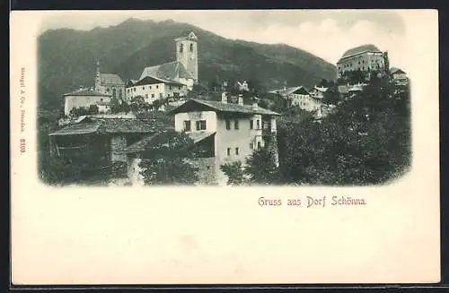 AK Meran, Dorf Schönna, Häuser von oben aus gesehen