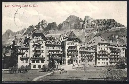 AK Karersee /Tirol, Hotel Karersee mit Bergpanorama