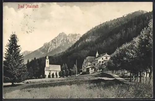 AK Bad Maistatt, Ortspartie mit Kirche