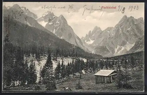 AK Fischleintal, Panorama mit Holzhütte