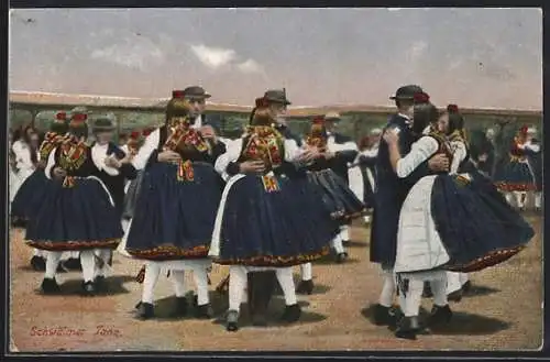 AK Männer u. Frauen beim Schwälmer Tanz in hessischer Tracht