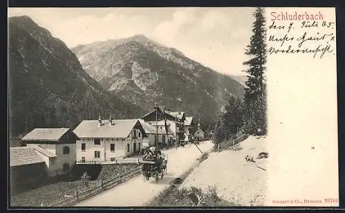 AK Schluderbach, Strassenparte mit Kutsche