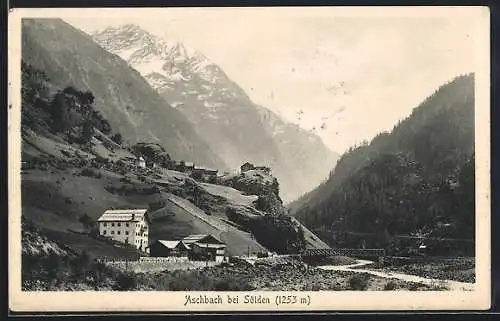 AK Aschbach, Ortsansicht gegen das Gebirge