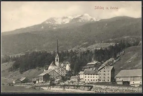 AK Sölden im Oetztal, Ortsansicht mit Kirche