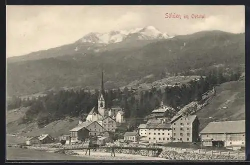 AK Sölden im Oetztal, Ortsansicht mit Kirche