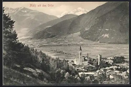 AK Mals, Ortsansicht mit dem Ortler