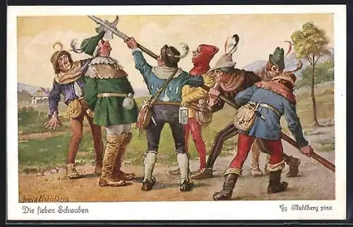 Künstler-AK Georg Mühlberg: die lieben Schwaben mit grosser Lanze