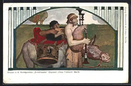 Künstler-AK sign. Alb. Klinger: Gruppe a. d. Wandgemälde Erntefreuden Onyxsaal Haus Trarbach Berlin