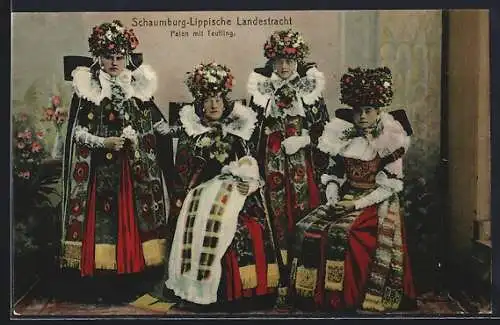 AK Paten mit Täufling, Tracht Schaumburg-Lippe