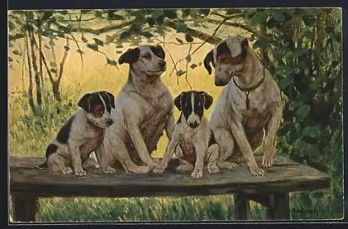 Künstler-AK Terrier mit Welpen