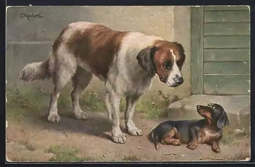 Künstler-AK C.Reichert: Bernhardiner u. Dackel