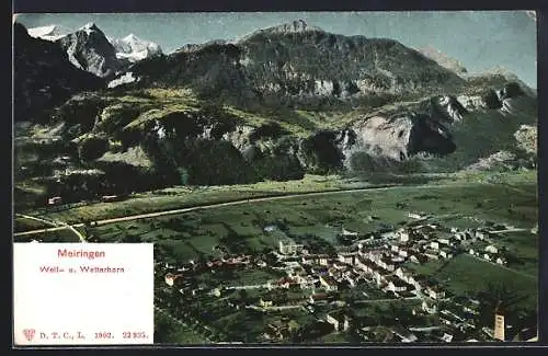 AK Meiringen, Ortsansicht mit dem Well- und Wetterhorn