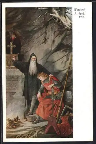 AK Parsival, Szene aus der Sage, Merlin spendet Trost