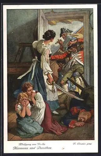 AK Wolfgang von Goethe, Hermann und Dorothea, der Übergriff an der Tür