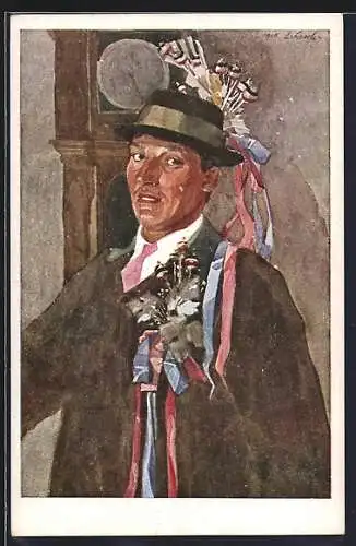 Künstler-AK Leopold Resch: Kärntner Trachtenbilder, Hochzeitslader