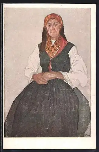Künstler-AK Türnitz, Ältere Dame in Kärntner Tracht