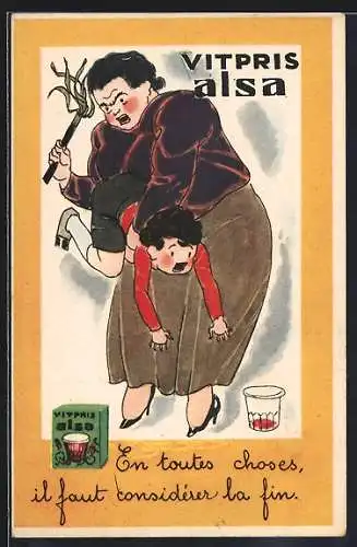 AK Junge erhält eine Tracht Prügel, Reklame für Vitpris alsa