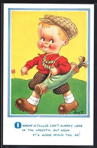 Künstler-AK Know a Feller can`t always land..., Golfspieler-Humor