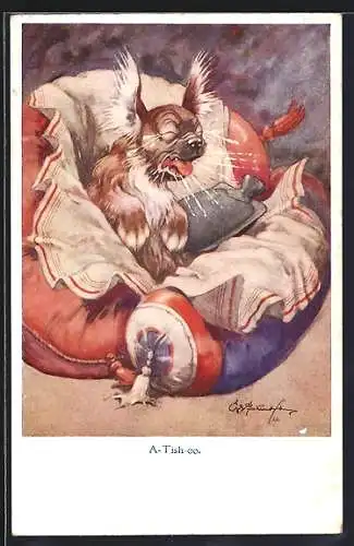 Künstler-AK George Ernest Studdy: A-Tish-oo, Kranker Hund niest