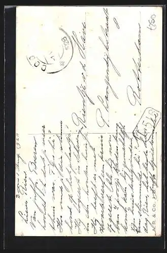Künstler-AK George Ernest Studdy: Bonzo am Strand vor Fass, I`ve marked my Hotel with a Cross