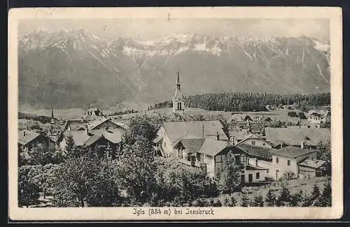 AK Igls bei Innsbruck, Ortsansicht mit Kirche und Berglandschaft