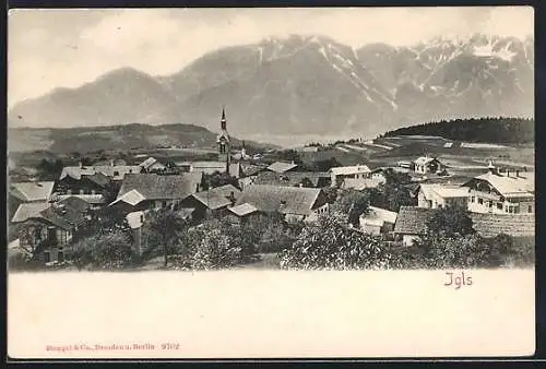 AK Igls, Ortsansicht gegen die Berge