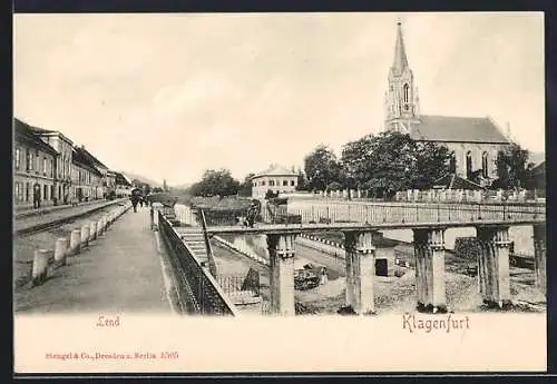 AK Klagenfurt, Lend, Promenade mit Brücke