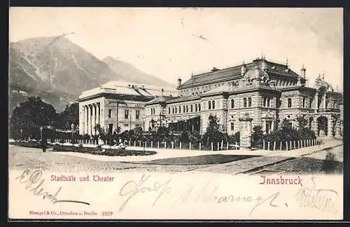 AK Innsbruck, Stadtsäle und Theater mit Strassenpartie