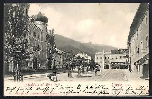 AK Lienz, Strassenpartie am Hauptplatz mit Hotel Post