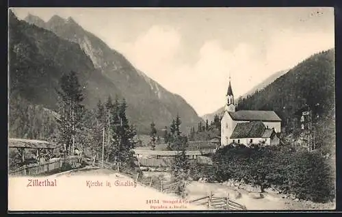 AK Ginzling /Zillerthal, Kirche mit Flusspartie