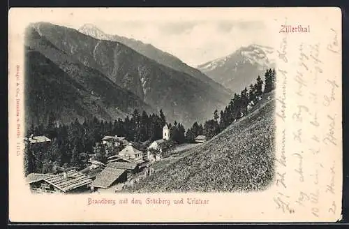 AK Brandberg /Zillerthal, Ortsansicht mit dem Grünberg und Tristner