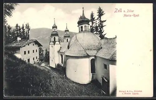 AK Zell a. Ziller, Kirche Maria-Rast mit Berglandschaft
