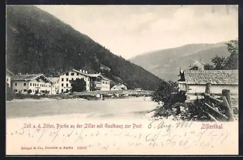 AK Zell a. Ziller, Gasthaus zur Post mit der Ziller