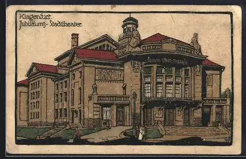Künstler-AK Klagenfurt, Blick auf das Jubiläums-Stadttheater
