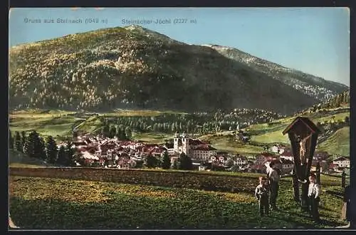 AK Steinach, Wegekreuz mit Blick auf den Ort und Steinacher-Jöchl