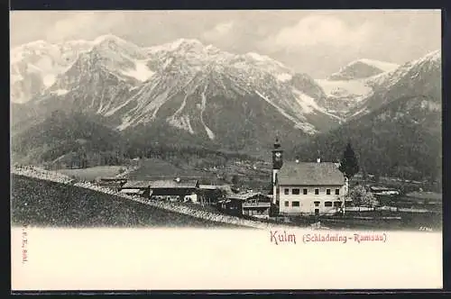 AK Kulm, Panorama mit Ort und Bergkulisse